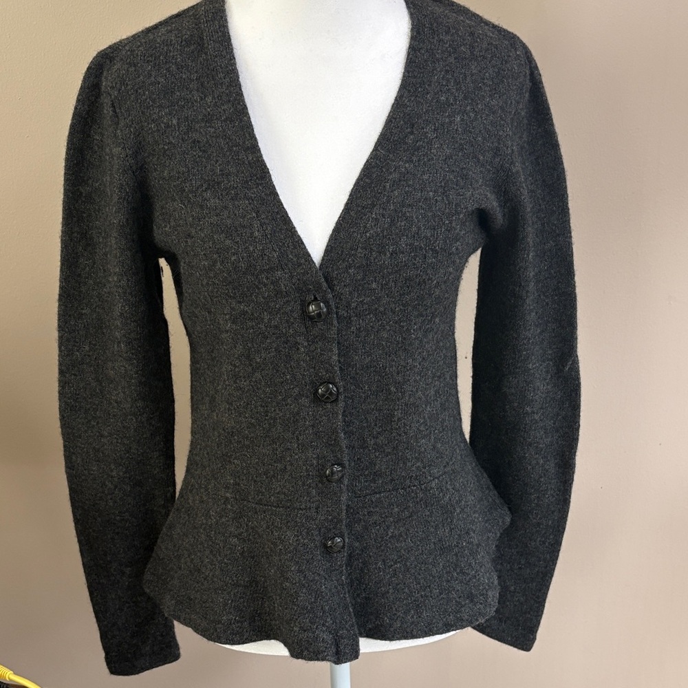 VTG Chaps Lambswool Blend Gray Button-Up Long Sleeve Cardigan Sweater. Size Sm